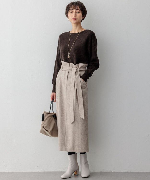 23区 S ヘリンボーンループツイード Iライン スカート ベージュ系