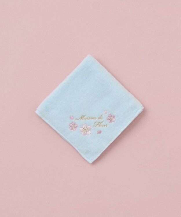 Maison de FLEUR サクラ刺繍タオルハンカチ Sax