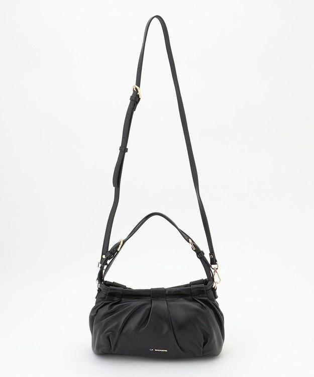 LA BAGAGERIE シープレザー　ギャザーミニバッグ ブラック
