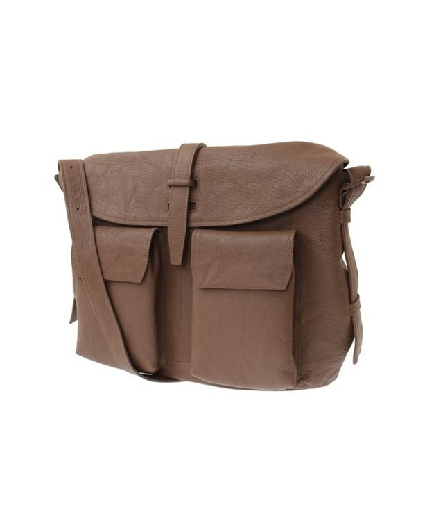 genten ゴートシュリンク かぶせ付ショルダーバッグ グレージュ