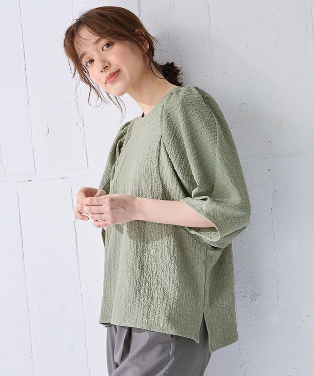 ANY ボリュームショルダーふくれプルオーバー スモーキーグリーン