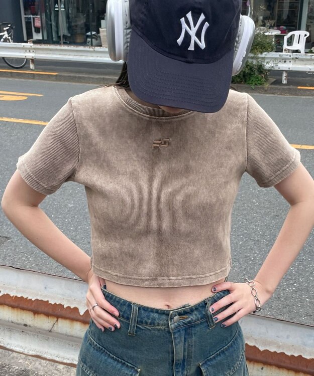 WEGO ヴィンテージウォッシュリブT ブラウン