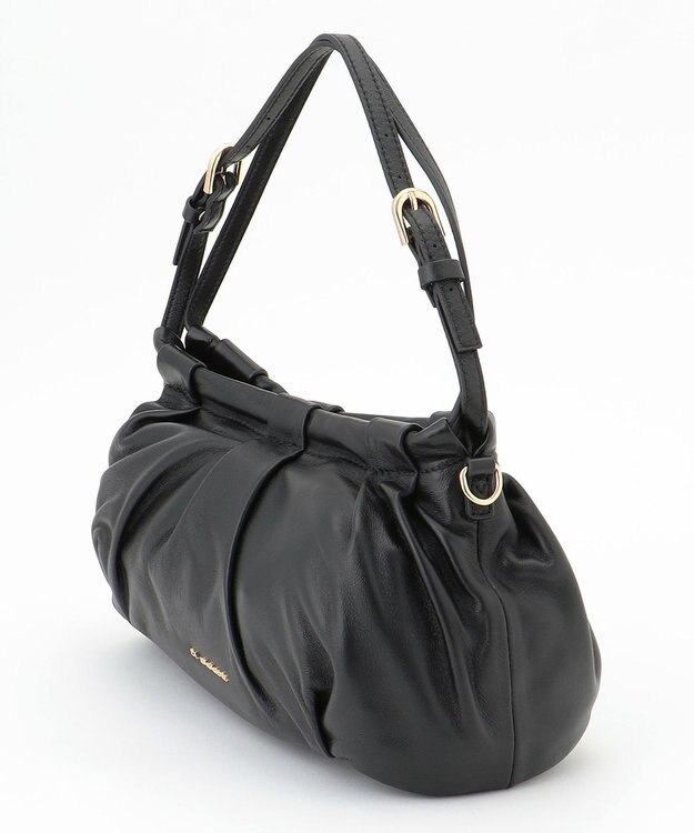 LA BAGAGERIE シープレザー　ギャザーミニバッグ ブラック
