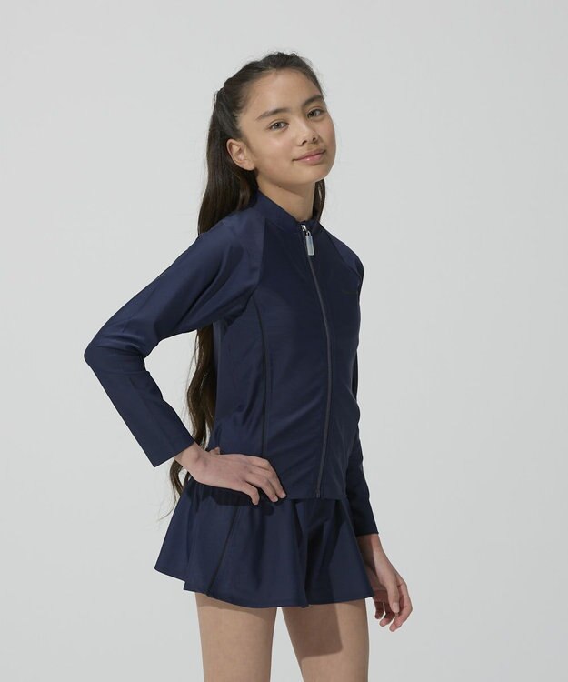 BEAMS SCHOOL 長袖フルZIPラッシュガード ネイビー×ブラック