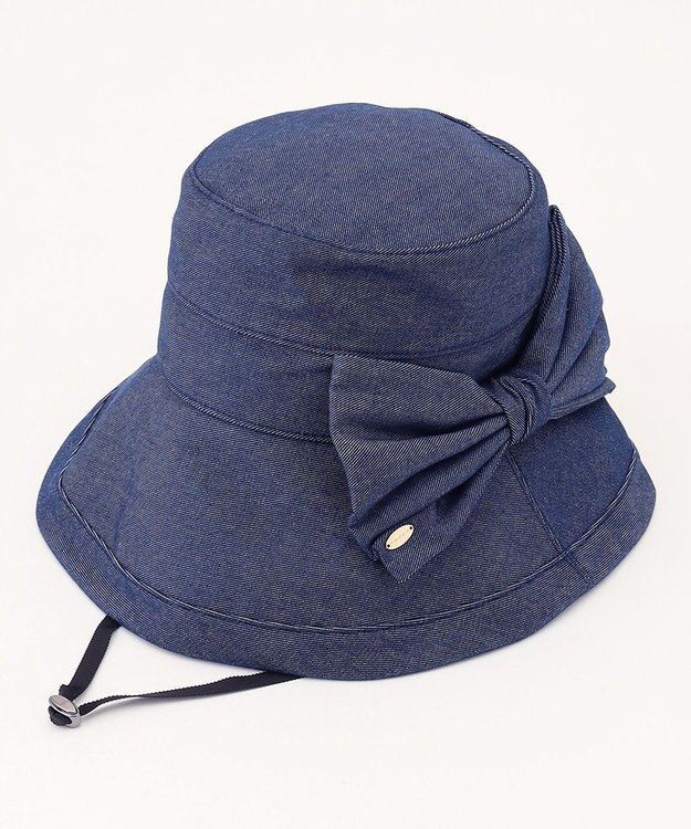 TOCCA 【UV99.9%以上カット・吸水速乾・抗菌防臭・洗える・サイズ調整可】BIG RIBBON WIDE DENIM HAT 帽子 ネイビー系