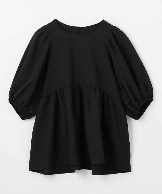 ANY 【WEB限定/洗濯機可】サッカーギャザーペプラムブラウス ブラック