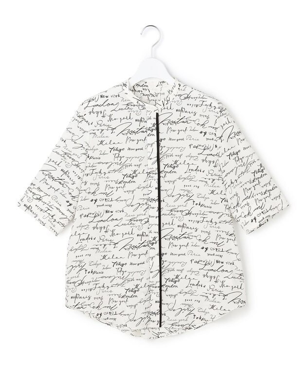 ICB 【30th ANNIVERSARY】5cityプリント バンドカラーブラウス オフホワイト×ブラック