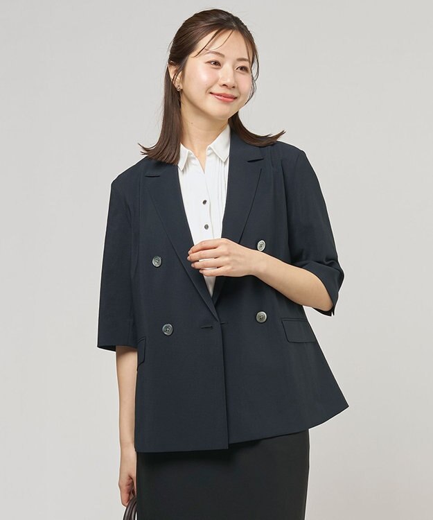 J.PRESS LADIES S BREEZ COOL トロ ハーフスリーブ ダブル ジャケット ネイビー系