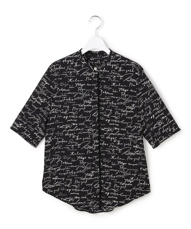 ICB 【30th ANNIVERSARY】5cityプリント バンドカラーブラウス ブラック×オフホワイト