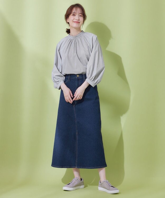 ANY 【速乾/UVカット/抗菌防臭/手洗い】エニィファンクションボリューム袖ブラウス グレーストライプ