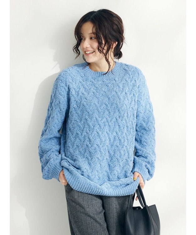 CRAFT STANDARD BOUTIQUE 洗えるモールケーブルニットチュニック Sax