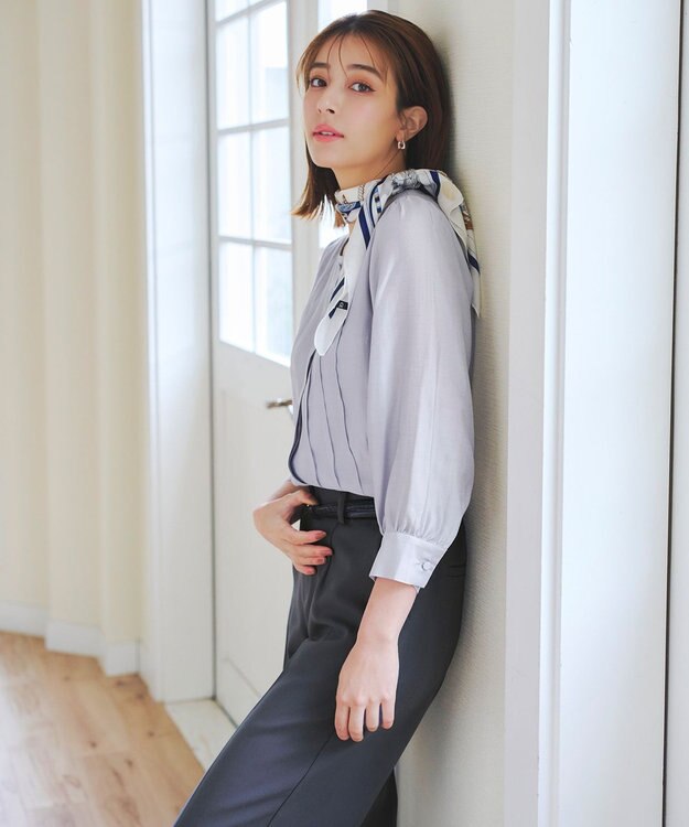 Tiaclasse 【洗える】シアーピンタックブラウス グレー