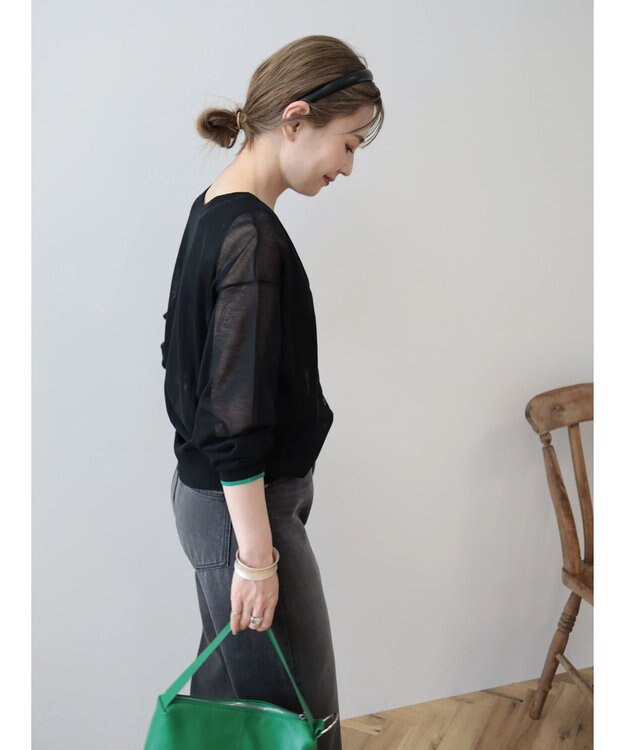 AMERICAN HOLIC バイカラーシアーニットカーディガン Black