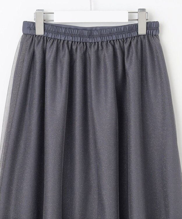 Feroux 【洗える】ラメチュール スカート ライトグレー系