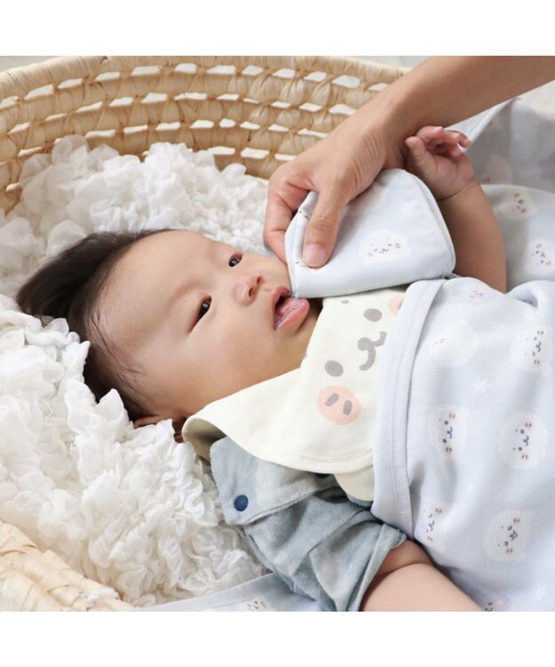 Mother garden しろたん 総柄 ガーゼハンカチ 四重ガーゼ ベビータオル グレー