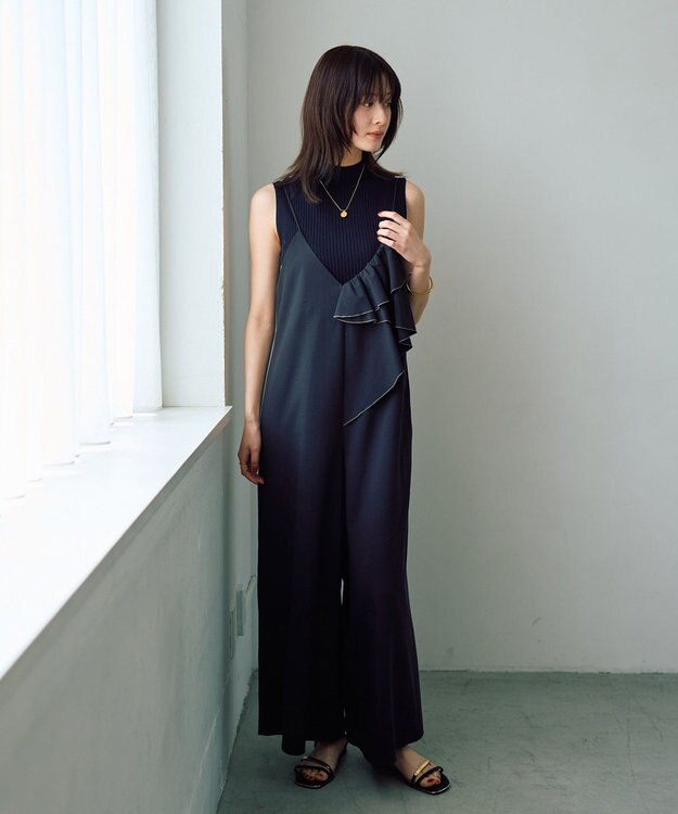 YECCA VECCA ラッフルキャミオールインワン Black