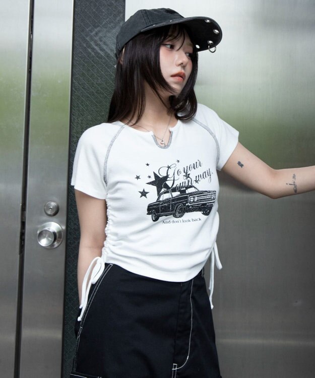 WEGO キーネックサイドレースアップちびT 柄8