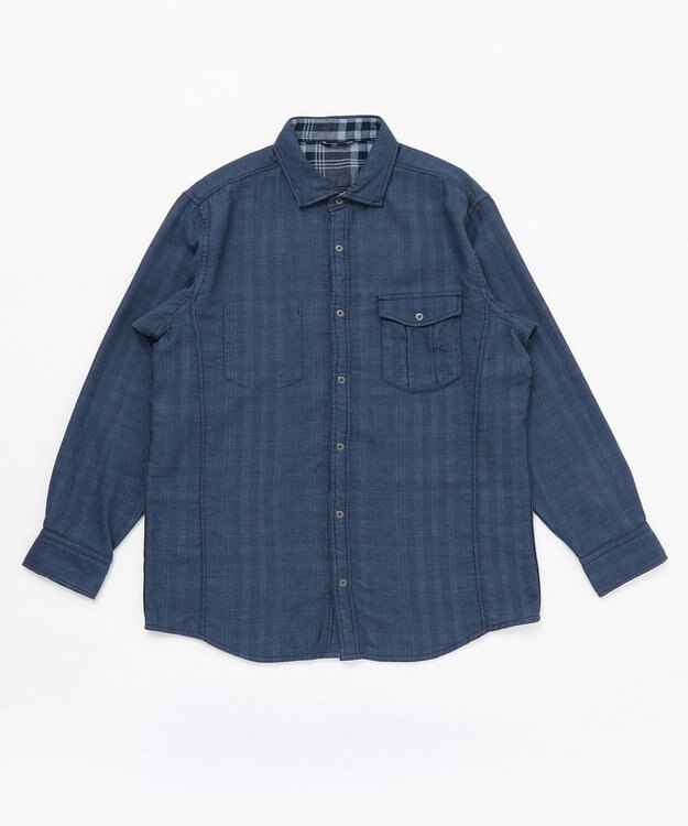 JOSEPH ABBOUD 【キングサイズ】リバーシブルチェック シャツ ネイビー系
