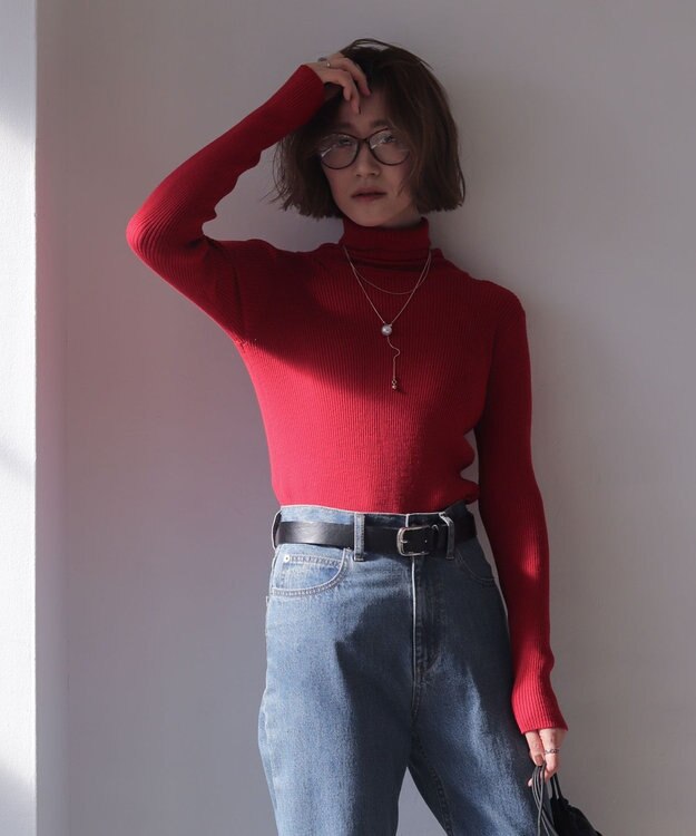 WEGO 【2025年秋冬新作】リブタートルニット レッド