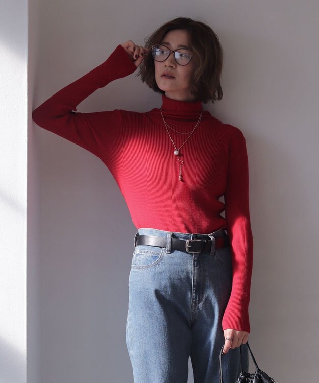 WEGO 【2025年秋冬新作】リブタートルニット レッド