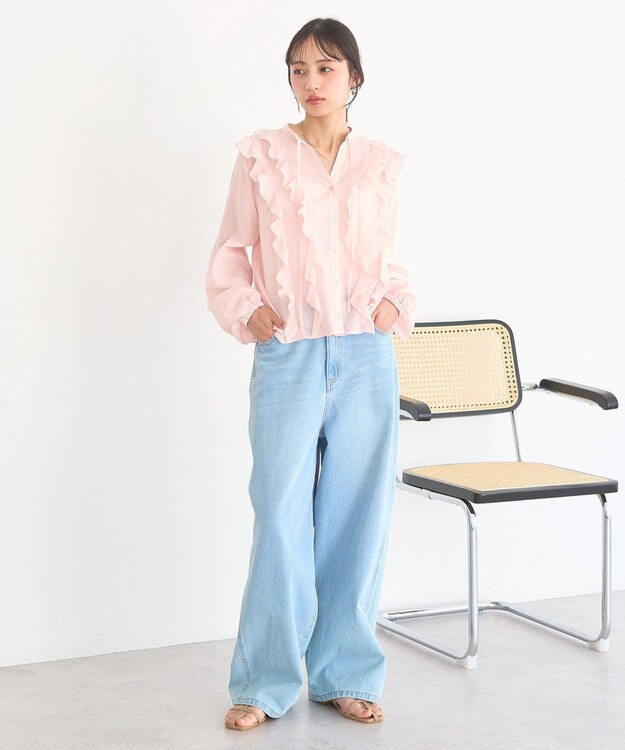 earth music&ecology フリルリボンブラウス Pink