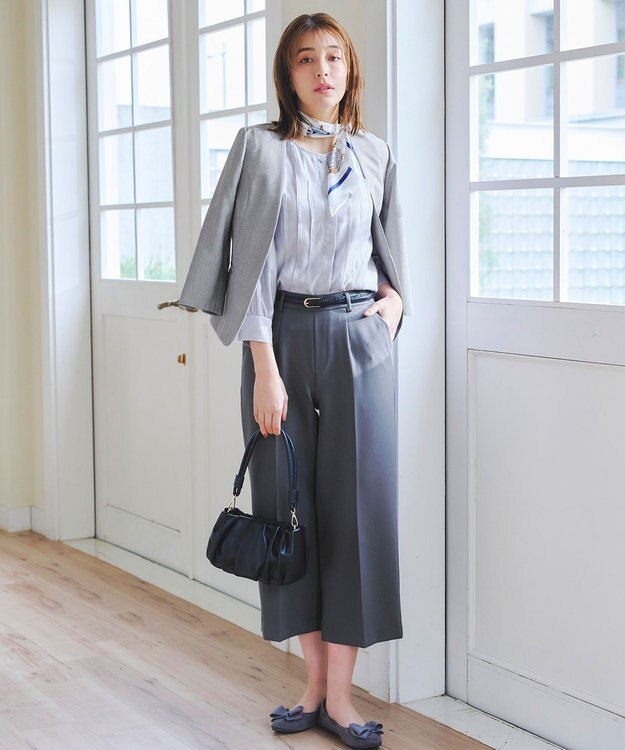 Tiaclasse 【洗える】シアーピンタックブラウス グレー