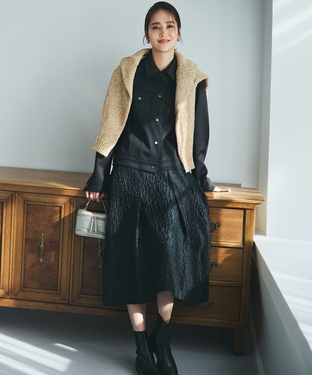 23区 【洗える】エクラジャカード コクーン スカート ブラック系