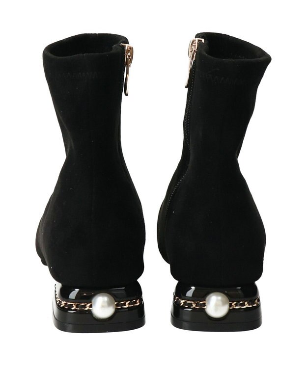 Bridget Birkin 【Bridget Birkin】パールチェーンヒールストレッチショートブーツ ブラックスウェード