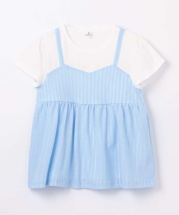 組曲 KIDS 【110-140㎝】レースカットソーコンビ チュニック サックスブルー系