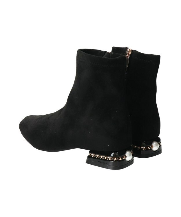 Bridget Birkin 【Bridget Birkin】パールチェーンヒールストレッチショートブーツ ブラックスウェード