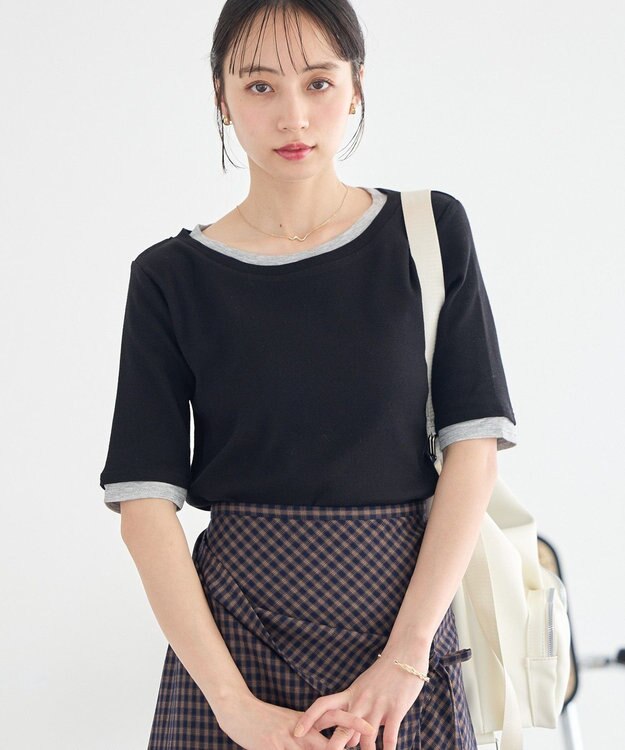 earth music&ecology レイヤードライクバイカラープルオーバー Black