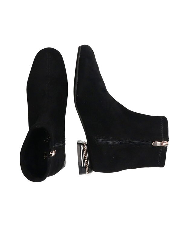Bridget Birkin 【Bridget Birkin】パールチェーンヒールストレッチショートブーツ ブラックスウェード