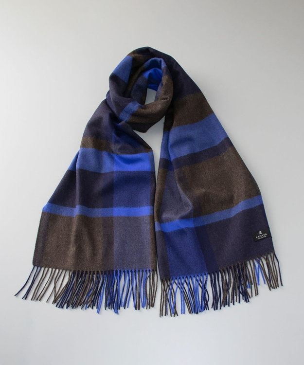AURORA LANVIN COLLECTION ランバン コレクション カシミヤ  チェックストール ネイビー
