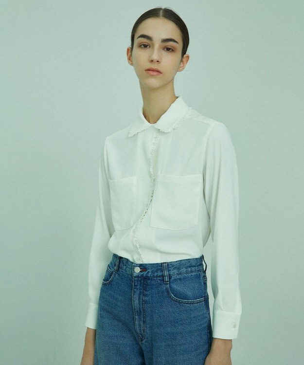 BEIGE， DANDELION / ギャザーフリルブラウス Ecru