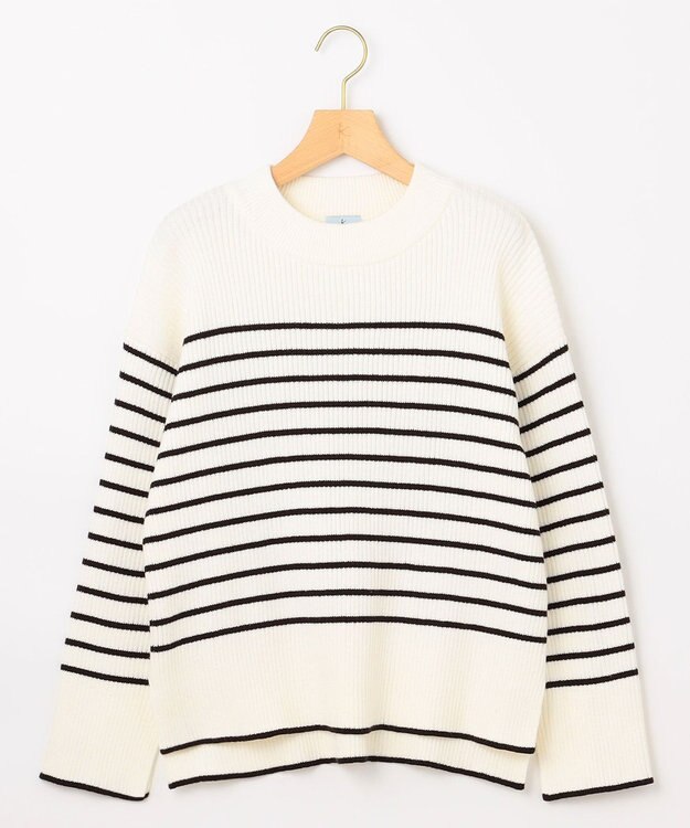 組曲 L 【WEB限定】ハイネック ゆるボーダーニット オフ×ブラック系1