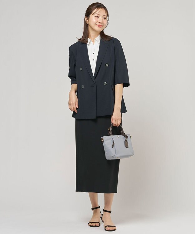 J.PRESS LADIES S BREEZ COOL トロ ハーフスリーブ ダブル ジャケット ネイビー系