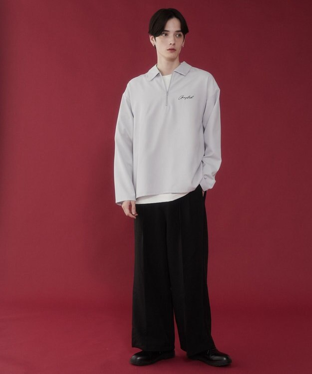 WEGO 【軽量/シワにならない】ドライポリハーフZIPシャツ（LS） ライトグレー