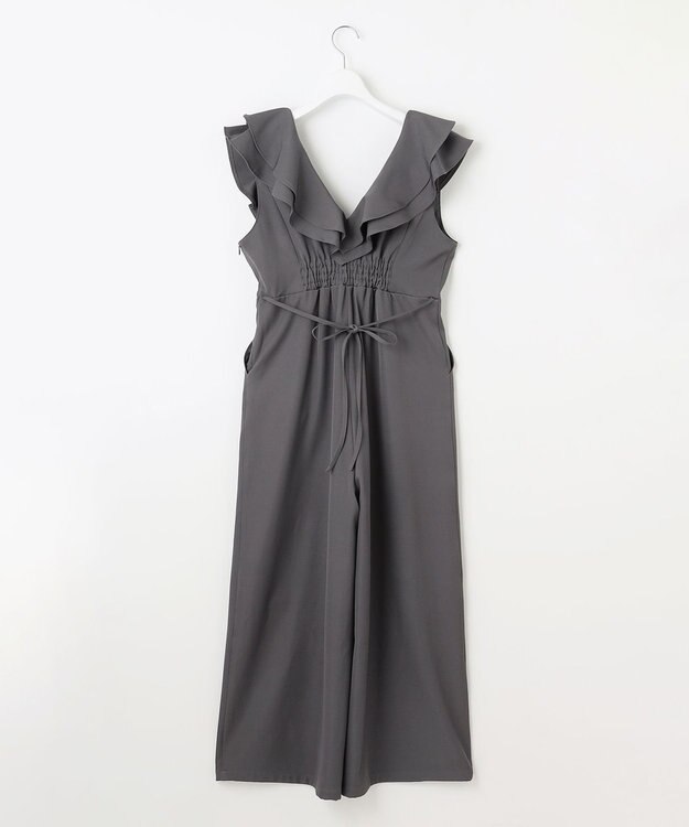 Feroux フリルデザイン サロペット パンツ ライトグレー系