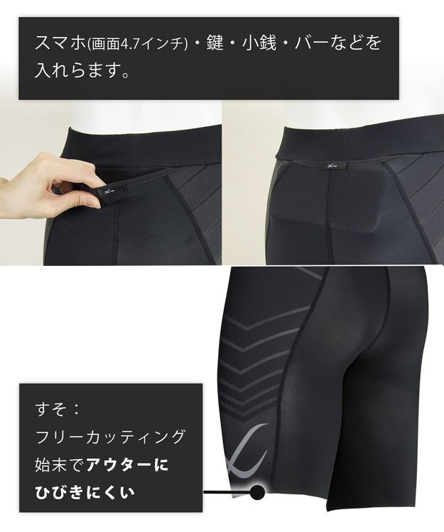 CW-X 【MEN】 CW-X メンズ スポーツタイツ 【BUILDER MODEL】腹圧サポート 力を発揮しやすい 【アスリートの声から誕生】 股関節・骨盤サポート ひざ上丈 トレーニング マラソン HPO375 /ワコール ブラック