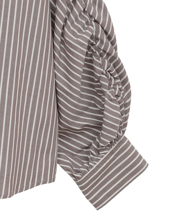 CRAFT STANDARD BOUTIQUE 袖シャーリングバンドカラーシャツ Stripe Brown