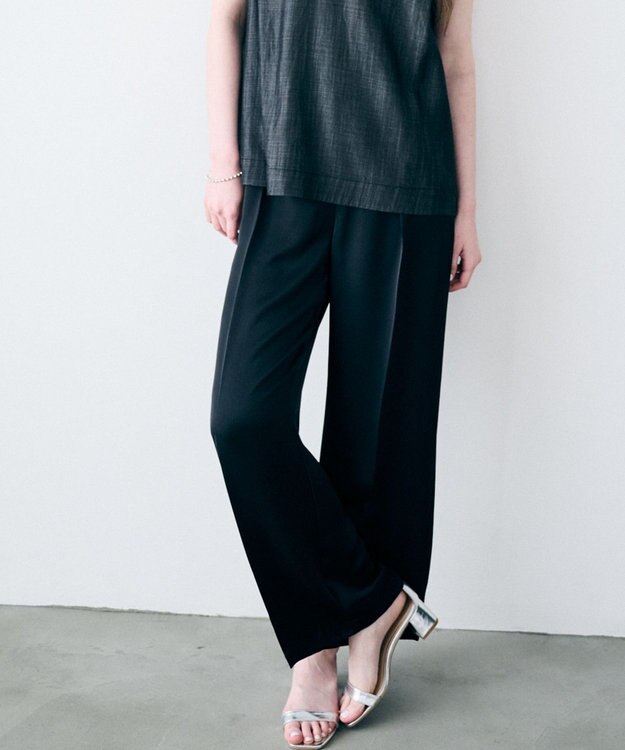 uncrave ライトダブルサテン ワイドパンツ ブラック