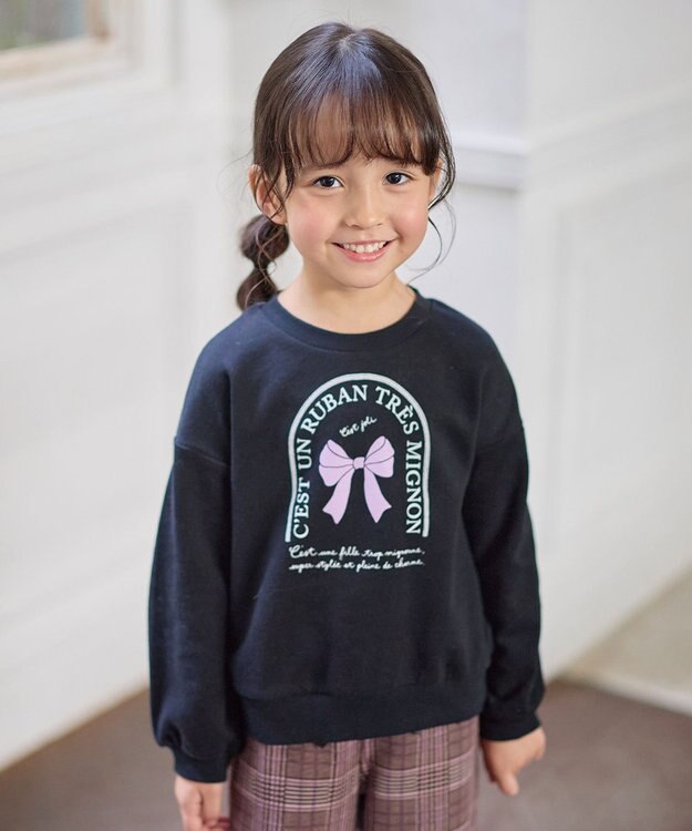 ANY KIDS 【WEB限定】7days 裏毛トレーナー ブラック×リボン