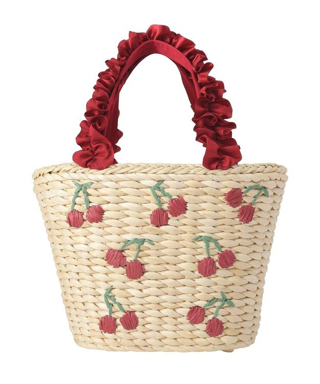 Maison de FLEUR チェリー刺繍メイズカゴバッグ Red
