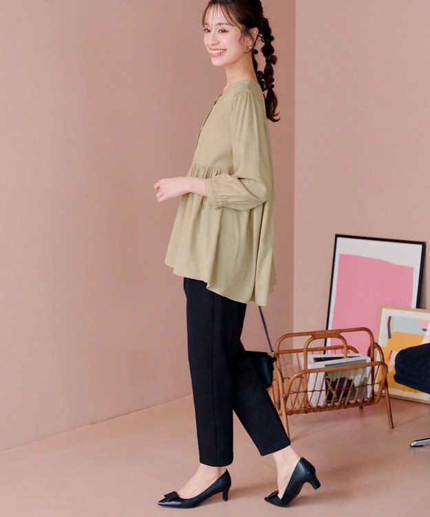 Tiaclasse L 【UVカット・吸水速乾】 “きれい見え” カットソーテーパードパンツ ネイビー