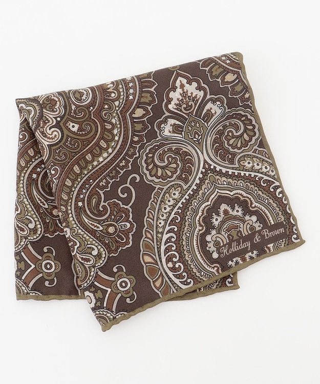 JOSEPH ABBOUD 【イタリア製・Holliday&Brown】ビッグペイズリープリント ポケットチーフ ダークブラウン系6