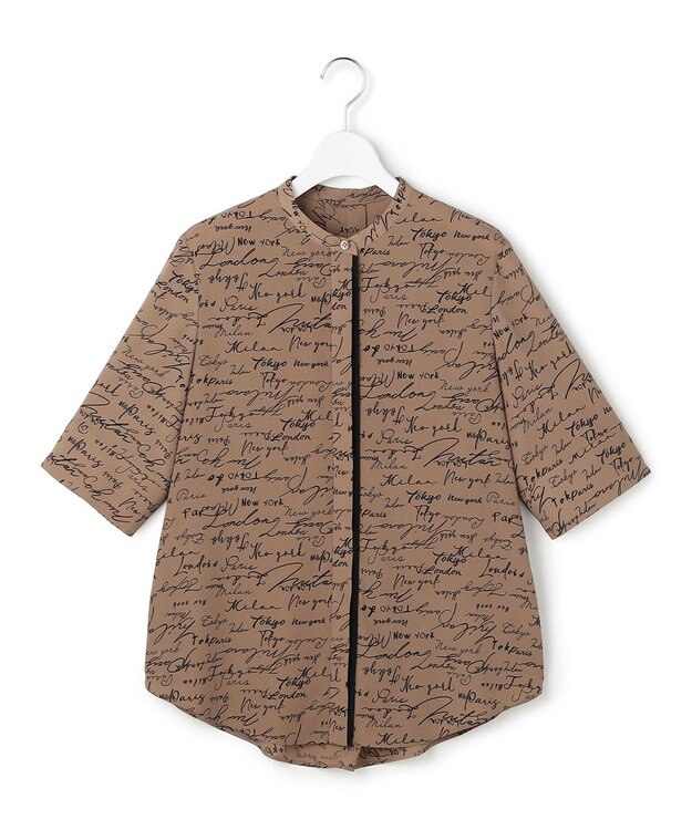 ICB 【30th ANNIVERSARY】5cityプリント バンドカラーブラウス バーントアンバー×ブラック