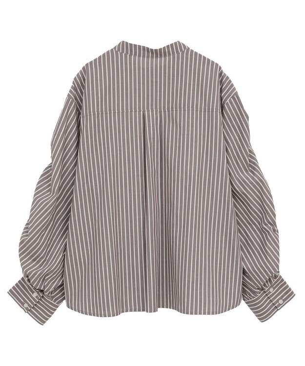 CRAFT STANDARD BOUTIQUE 袖シャーリングバンドカラーシャツ Stripe Brown