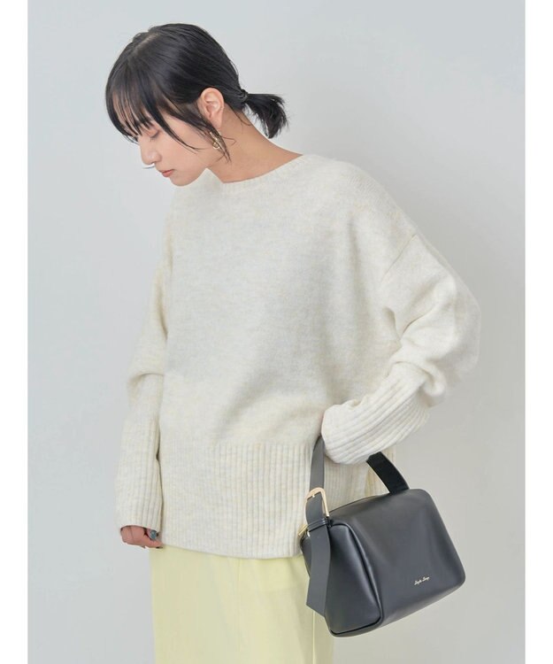Green Parks ｆｕｗａっとメランジ袖リブ長めニットプルオーバー Light Beige