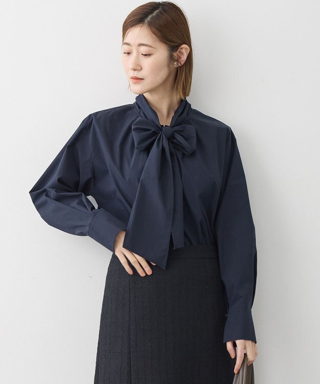 23区 L 【滝沢眞規子さん着用/Oggi掲載】ストレッチライトタイプライター 2WAY ボウタイブラウス ネイビー系