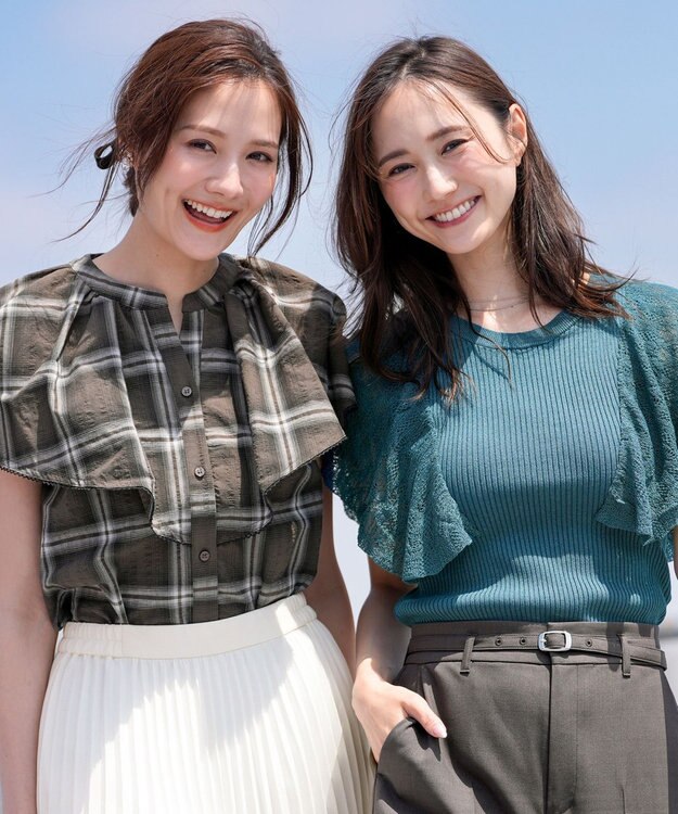 ANY SIS 【洗える】サッカーチェック ブラウス ブラウン